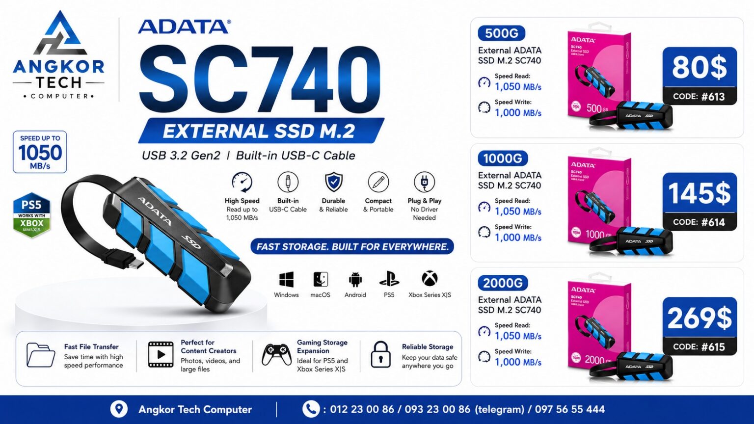 External ADATA SSD M.2 SC740 2000G