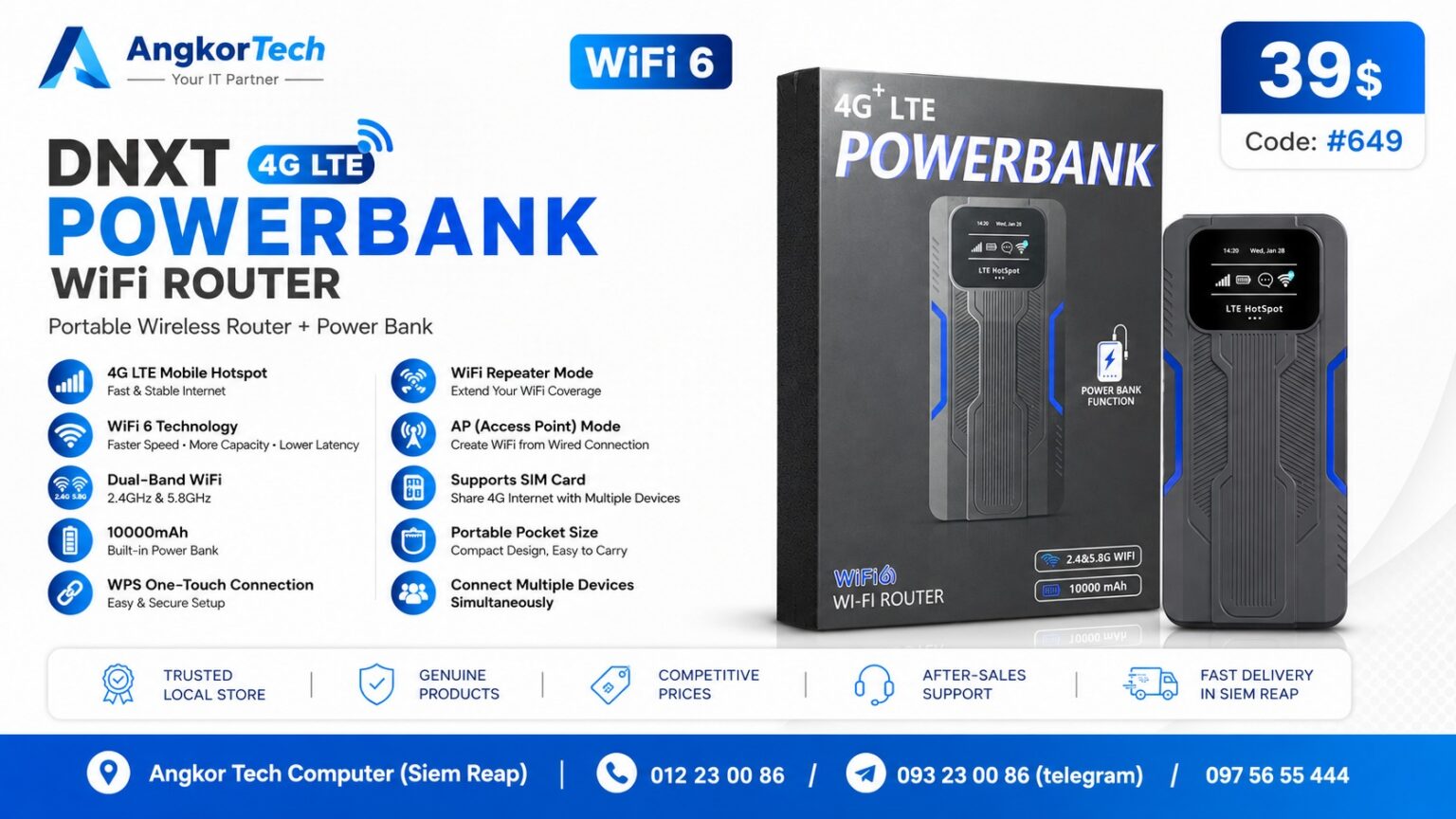 DNXT 4G LTE PowerBank WiFi Router (WiFi 6)